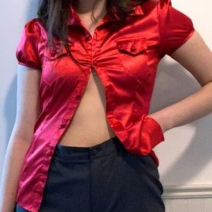 Red satin shirt